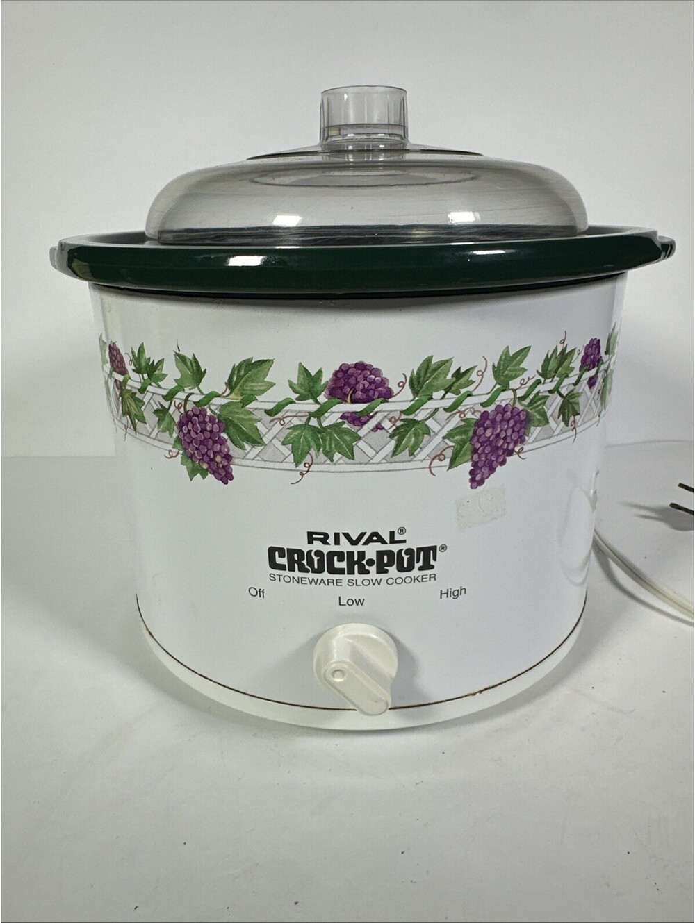 Rival Crock-Pot Stoneware Slow Cooker Vintage Grapevine Pattern 3120 Plastic Lid